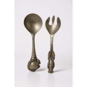 Mariposa 1996 Metal Salad Set Crab & Lobster Handles Spoon Fork Coastal